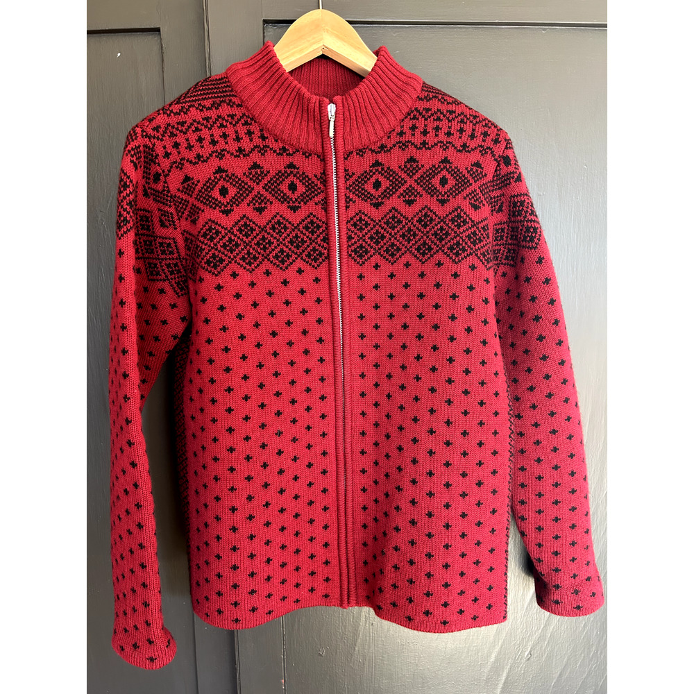 Vintage Lands End Women 100% Wool Nordic Fair Isle Full-Zip Sweater Made in USA